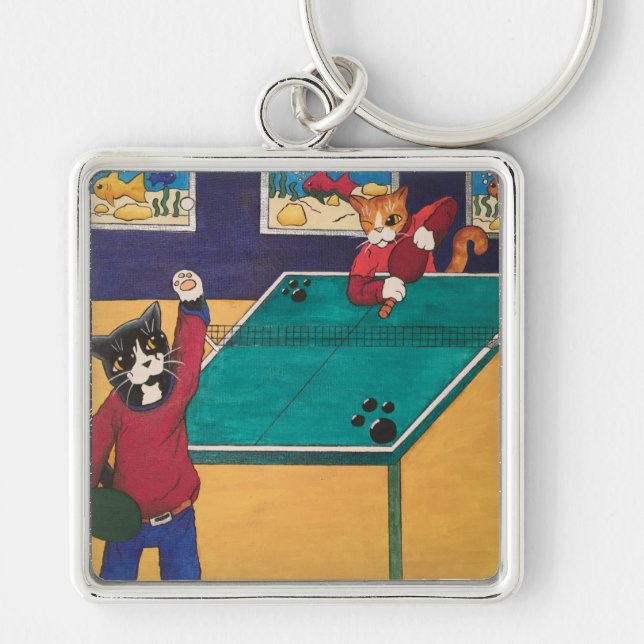 Table Tennis Ping Pong Cats Key Ring (Front)