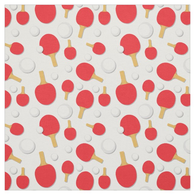Table Tennis Ping Pong Paddles White Red Pattern Fabric (Swatch)