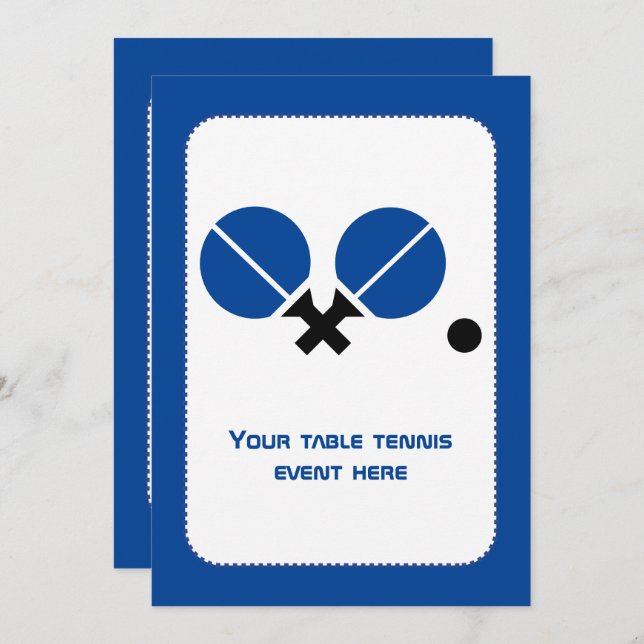 Table tennis ping-pong rackets and ball black blue invitation (Front/Back)