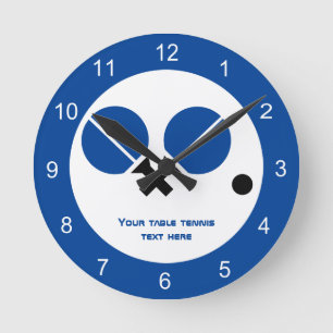 Table tennis ping-pong rackets and ball black blue round clock
