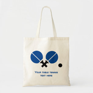 Table tennis ping-pong rackets and ball black blue tote bag