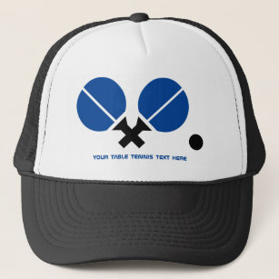 Table tennis ping-pong rackets and ball black blue trucker hat