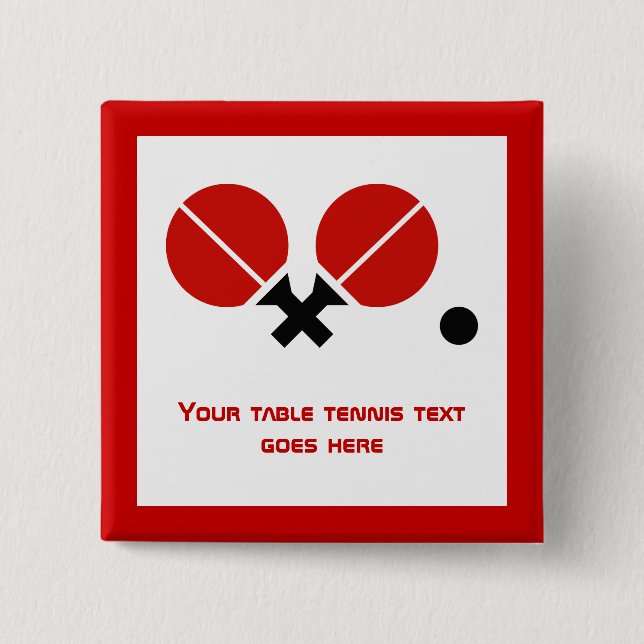 Table tennis ping-pong rackets and ball black, red 15 cm square badge (Front)