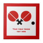 Table tennis ping-pong rackets and ball black, red ceramic tile<br><div class="desc">Table tennis ping-pong rackets and ball black,  red custom ceramic tile that features a minimalist pictogram icon of red black table tennis rackets and ball and your text on white background with red border. See lots of designs at our Sports Gifts store.</div>