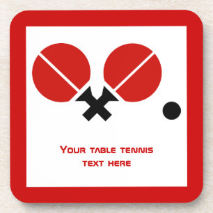 Table tennis ping-pong rackets and ball black, red coaster