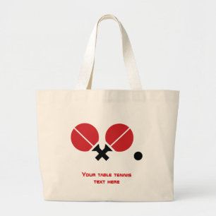 Table tennis ping-pong rackets and ball black, red large tote bag