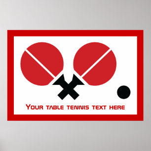 Table tennis ping-pong rackets and ball black, red poster
