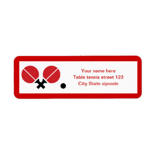 Table tennis ping-pong rackets and ball black, red return address label