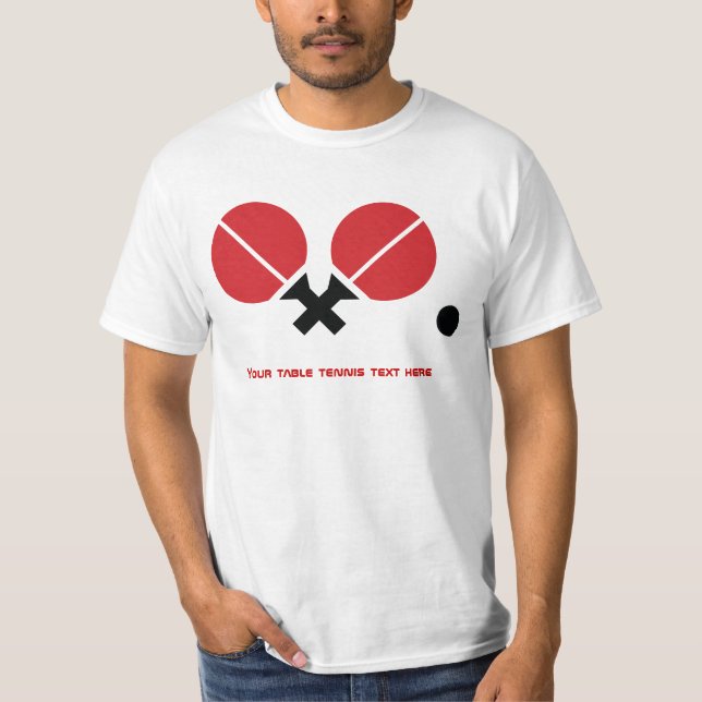 Table tennis ping-pong rackets and ball black, red T-Shirt (Front)