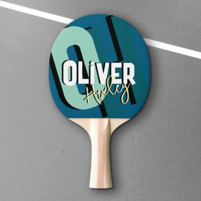 Table Tennis Player Name Bold Monogram Blue Ping Pong Paddle (Creator Uploaded)