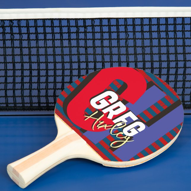 Table Tennis Player Name bold red blue monogram Ping Pong Paddle (Insitu)