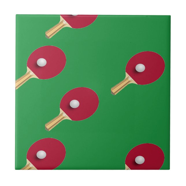 Table tennis racket and ball on green ceramic tile (Front)