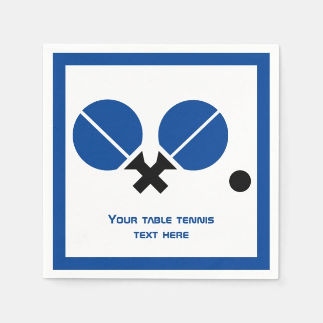 Table tennis rackets and ball black, blue modern napkin (Front)