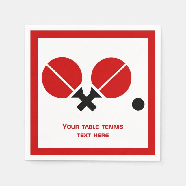 Table tennis rackets and ball black, red modern napkin (Front)