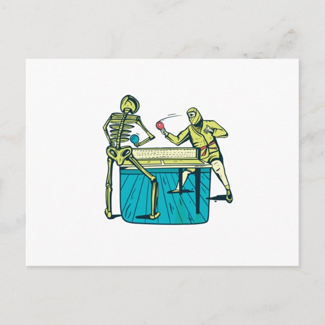 Table Tennis Skeleton Postcard (Front)