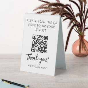 Table Tent Minimalist Qr Code to Tip Salon Stylist