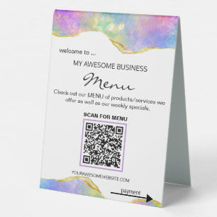 *~* Table Tent PAY + MENU QR Tabletop Opal Gold