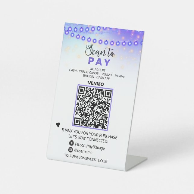 ~* Table Tent PAY QR code Tabletop  Pedestal Sign (Front)