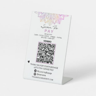 *~* Table Tent PAY - QR code Tabletop Reiki Yoga Pedestal Sign