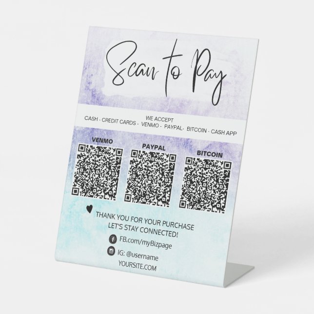 *~* Table Tent Pedestal SignTabletop QR PAYMENT Sign (Front)