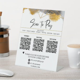 *~* Table Tent . QR 3 PAYMENT Crystal Pedestal Sign