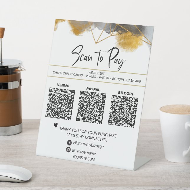 *~* Table Tent . QR 3 PAYMENT Crystal Pedestal Sign (In SItu)