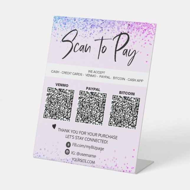 *~* Table Tent . QR PAYMENT Rainbow Tabletop Pedestal Sign (Front)