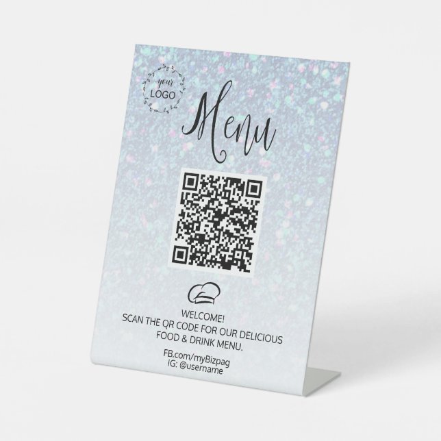 *~*Table Tent tabletop Glitter Menu Pedestal Sign (Front)