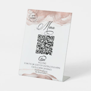 *~*Table Tent tabletop Rose Gold Eatery Logo QR Pedestal Sign