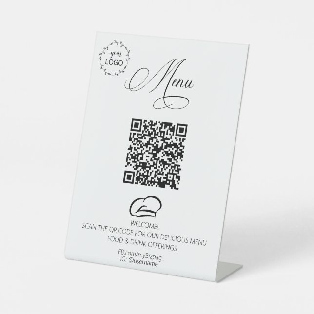*~*Table Tent tabletop Simple Resaturant Logo QR Pedestal Sign (Front)