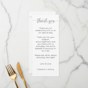 Table Thank You Card, Place Setting Card, Thank  Menu