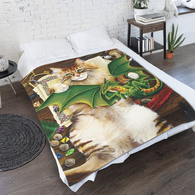 Table Top Gaming Dragon Cat Fleece Blanket (Creator Uploaded)