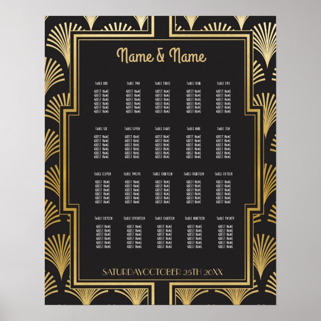 Table Wedding Gatsby Art Deco 1920s 20 Seat Plan P Poster (Front)