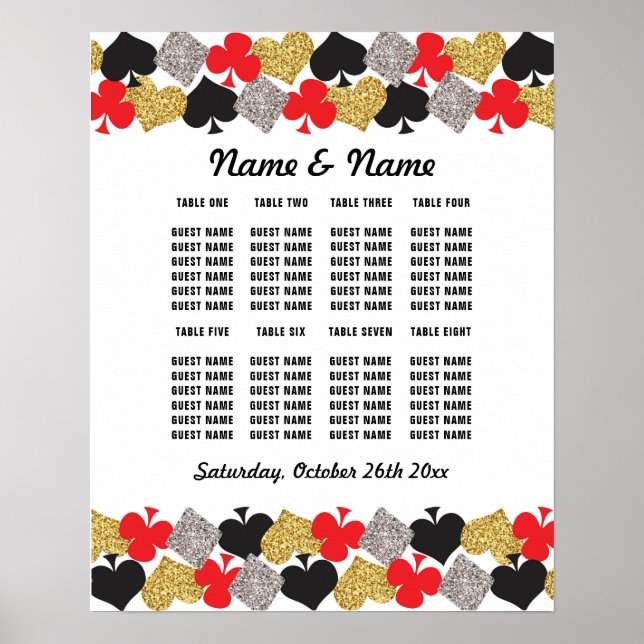 Table Wedding  Poster Seating Vegas Casino Cards (Front)