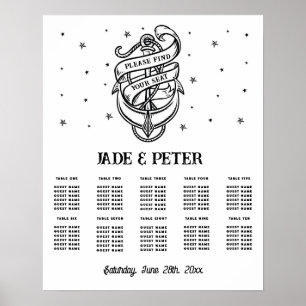Table Wedding Seating 10 Traditional Tattoo Anchor Poster