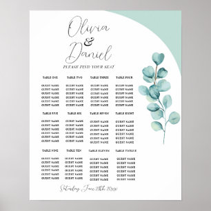 Table Wedding Seating 12 Eucalyptus Leaves Green  Poster