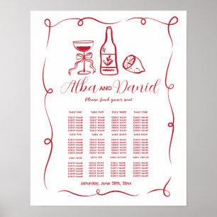 Table Wedding Seating 12 Hand Drawn Whimsical  Poster
