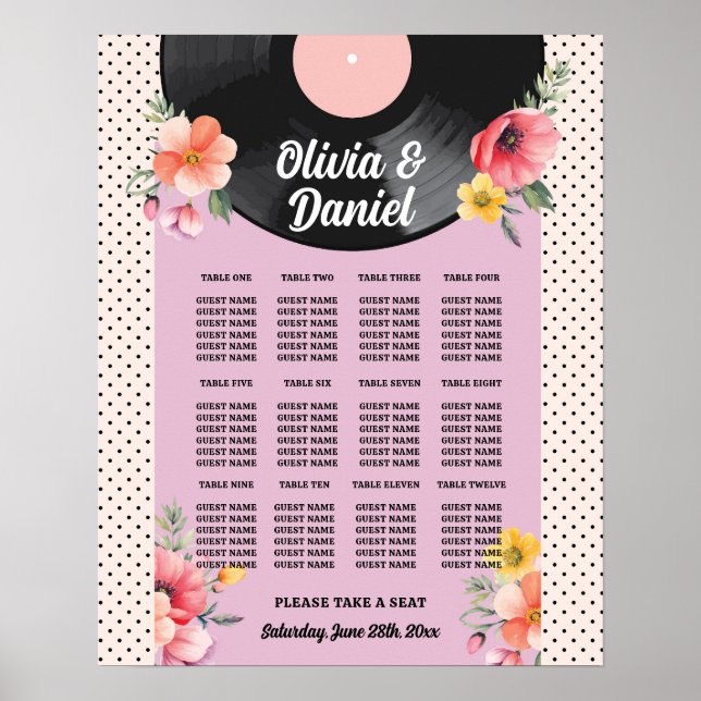 Table Wedding Seating 12 Record Music 1950s Poster (Front)