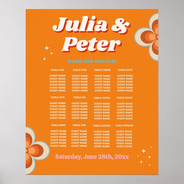 Table Wedding Seating 12 Retro Vintage 1970s Poster (Front)