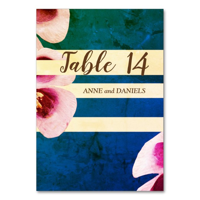 Tablecards Table Numbers, Elegant Blue Floral Number (Front)