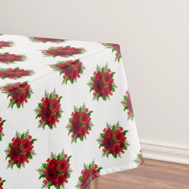 Tablecloth "60x84" Christmas Red Rose & Holly (In Situ)