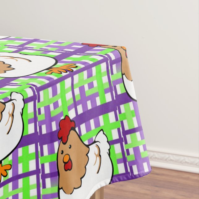 Tablecloth Chicken Purple Green Plaid (In Situ)
