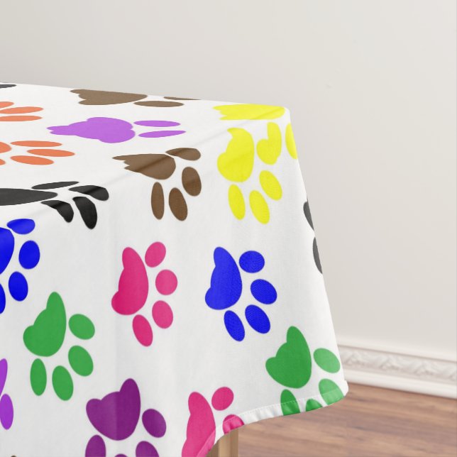 Tablecloth Colourful Colours Paw Prints (In Situ)