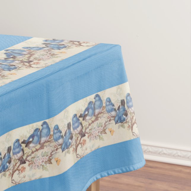 Tablecloth Floral Birds Blue (In Situ)
