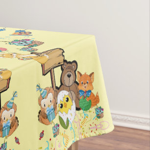 Tablecloth, Happy Birthday Yellow Bear Fox Chicks Tablecloth