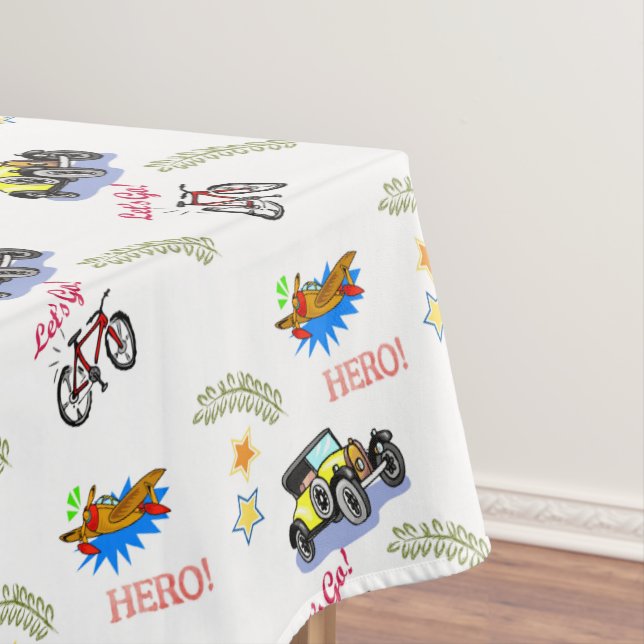 Tablecloth Hero Bicycle Car Aeroplane  (In Situ)