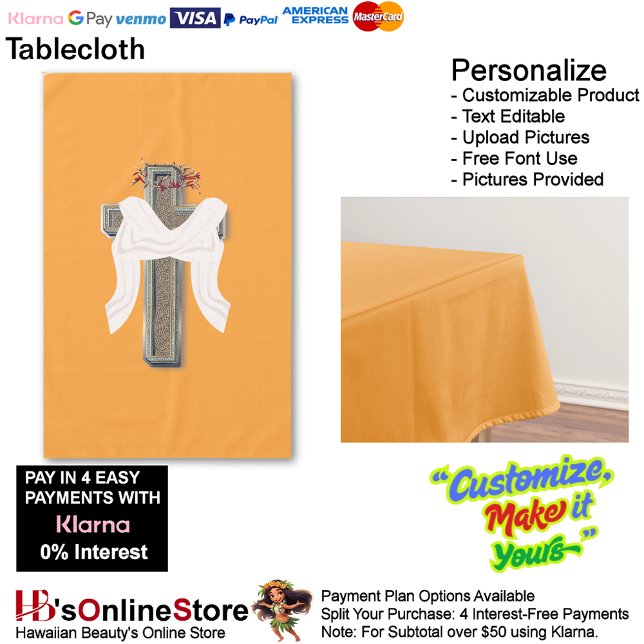 Tablecloth Household Linen Orange Background (Cross Tablecloth Linen with Orange Background.)