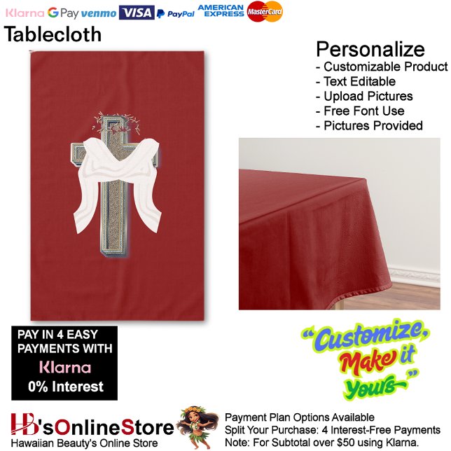 Tablecloth Household Linen Red Background (Cross Tablecloth Linen with Red Background.)