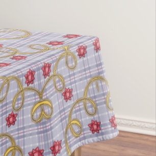 Tablecloth, Merry Christmas Blue Plaid Red Bows Tablecloth