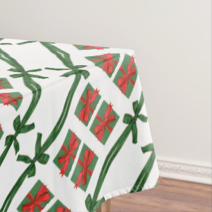 Tablecloth, Merry Christmas Green Bows Red  Tablecloth